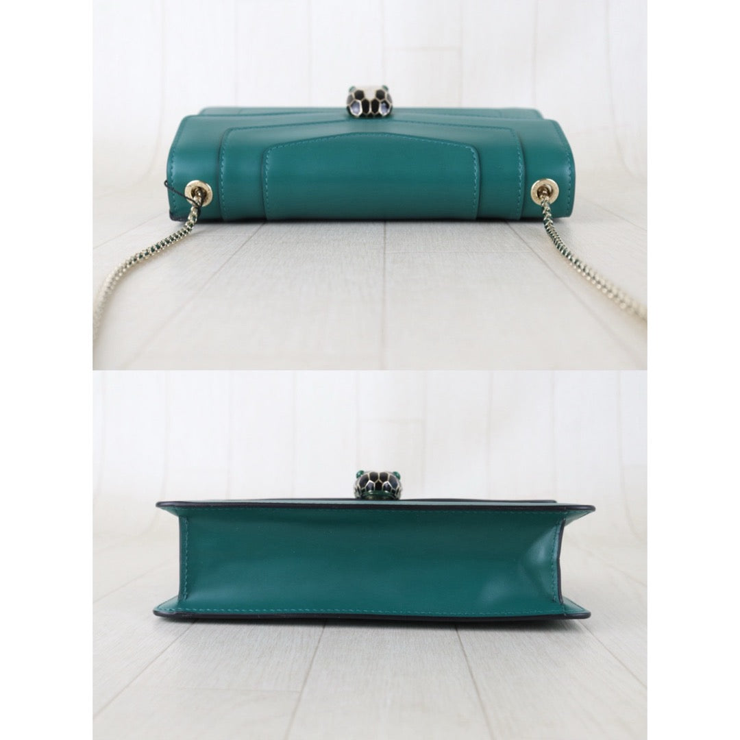 Include Entrupy Certificate of Authenticity｜Very Good ( Rank A)｜Bvlgari Calf Leather Serpenti Forever Top in Emerald Green PM Shoulder Strap ｜S26090738