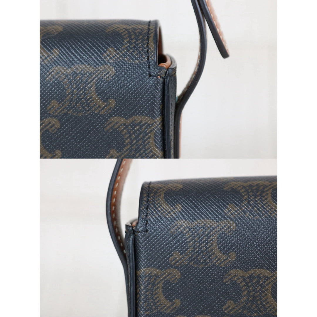 Include Entrupy Certificate of Authenticity｜Very Good ( Rank A)｜ CELINE Macadam Triomphe Shoulder Bag  Golden Hardware｜S26061202