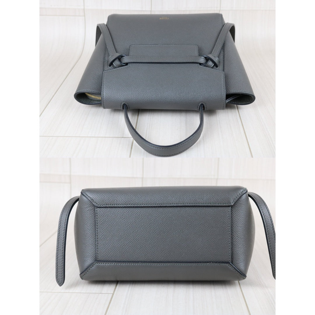 Include Entrupy Certificate of Authenticity｜Good ( Rank AB)｜CELINE Calf Leather  Belt Nano Handbag Shoulder Bag Gray｜S26041407