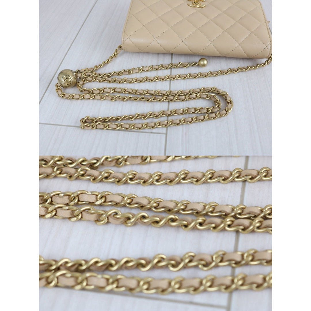 Include Entrupy Certificate of Authenticity｜Very Good ( Rank A)｜CHANEL Calfskin WOC Chain Bag Beige IC Chips Model｜S26060109