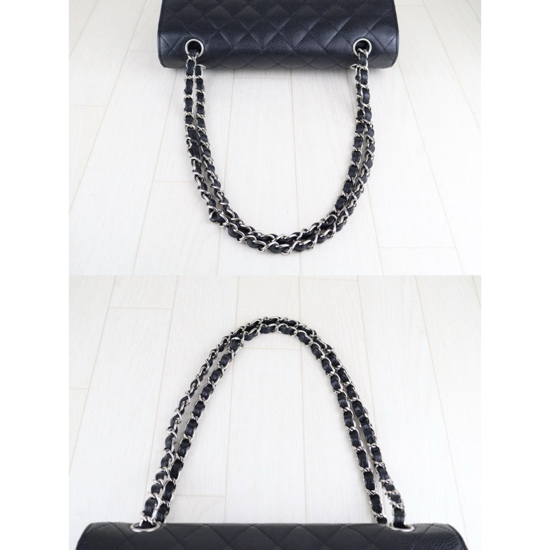 Good ( Rank AB)｜ CHANEL Caviar Skin Matrasse Double Flap 25 Shoulder Bag Black Made In 2009-2010 Year  ｜Y25011002