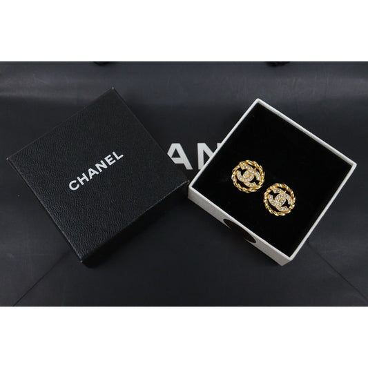 Include Authentic Detective Certificate of Authenticity｜Very Good ( Rank A) ｜ CHANEL  Coco Mark Golden Plated Rhinestone  Earrings ｜26030502