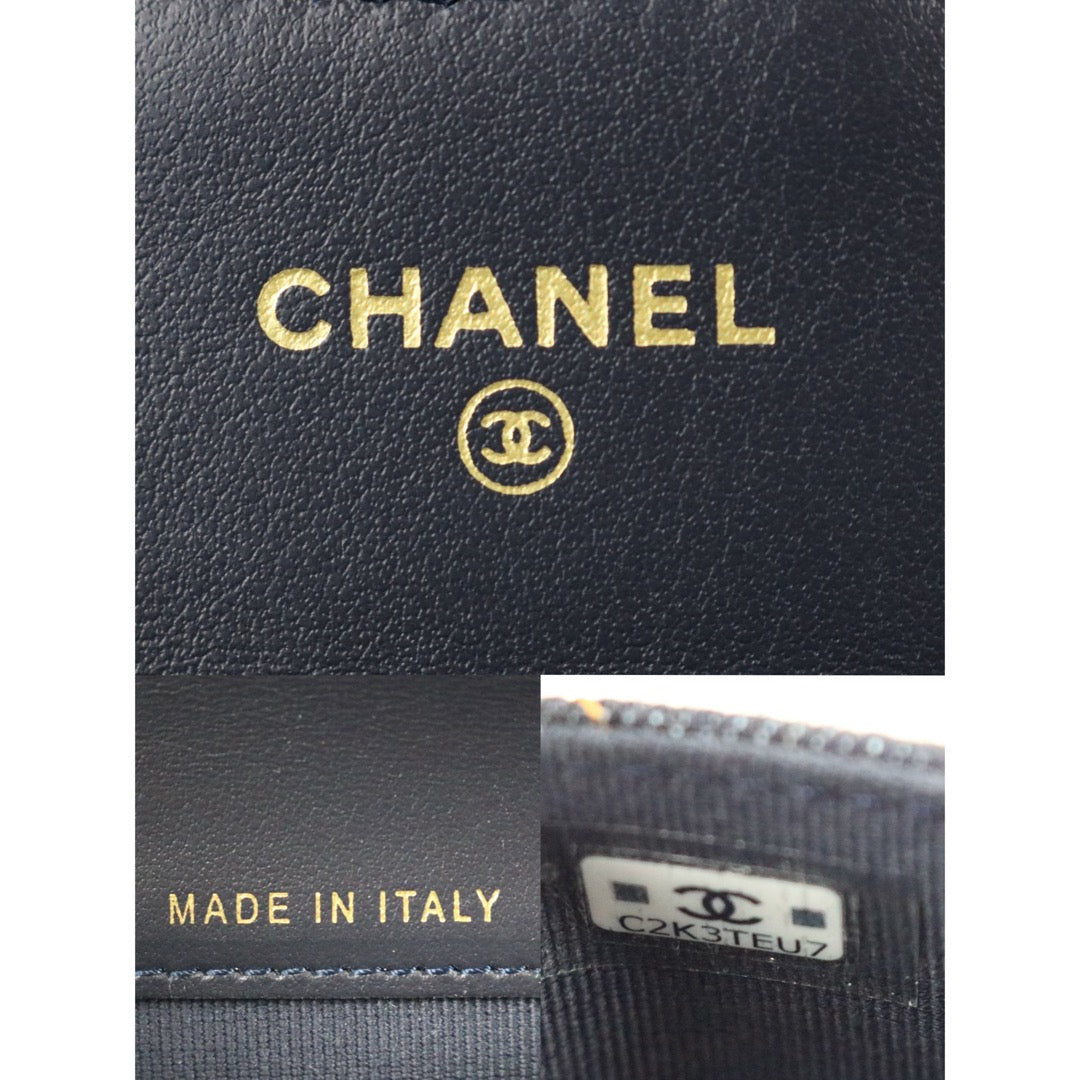 Include Entrupy Certificate of Authenticity｜Excellent（Rank SA）｜Full Set Chanel 26S Denim Classic Card Holder Dark Blue IC Chips Model｜X26041307