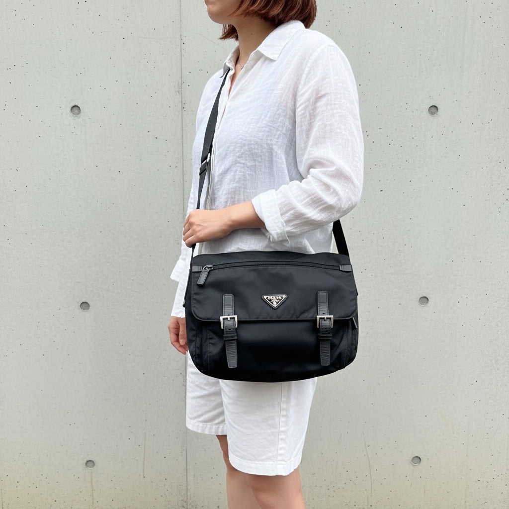 Include Entrupy Certificate of Authenticity｜Good ( Rank AB) ｜Prada  Nylon Black Shoulder Bag  Silver Hardware｜26050709