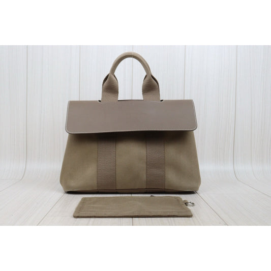 Good ( Rank AB)｜ HERMES Valparaiso Canvas Milk Tea Brown HandBag With Pouch PM｜25102004