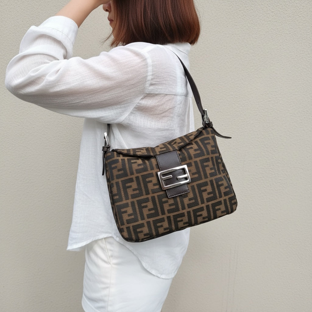 Include Entrupy Certificate of Authenticity｜Very Good ( Rank A)｜ FENDI Zucca Mamma Baguette Shoulder Bag ｜26070910