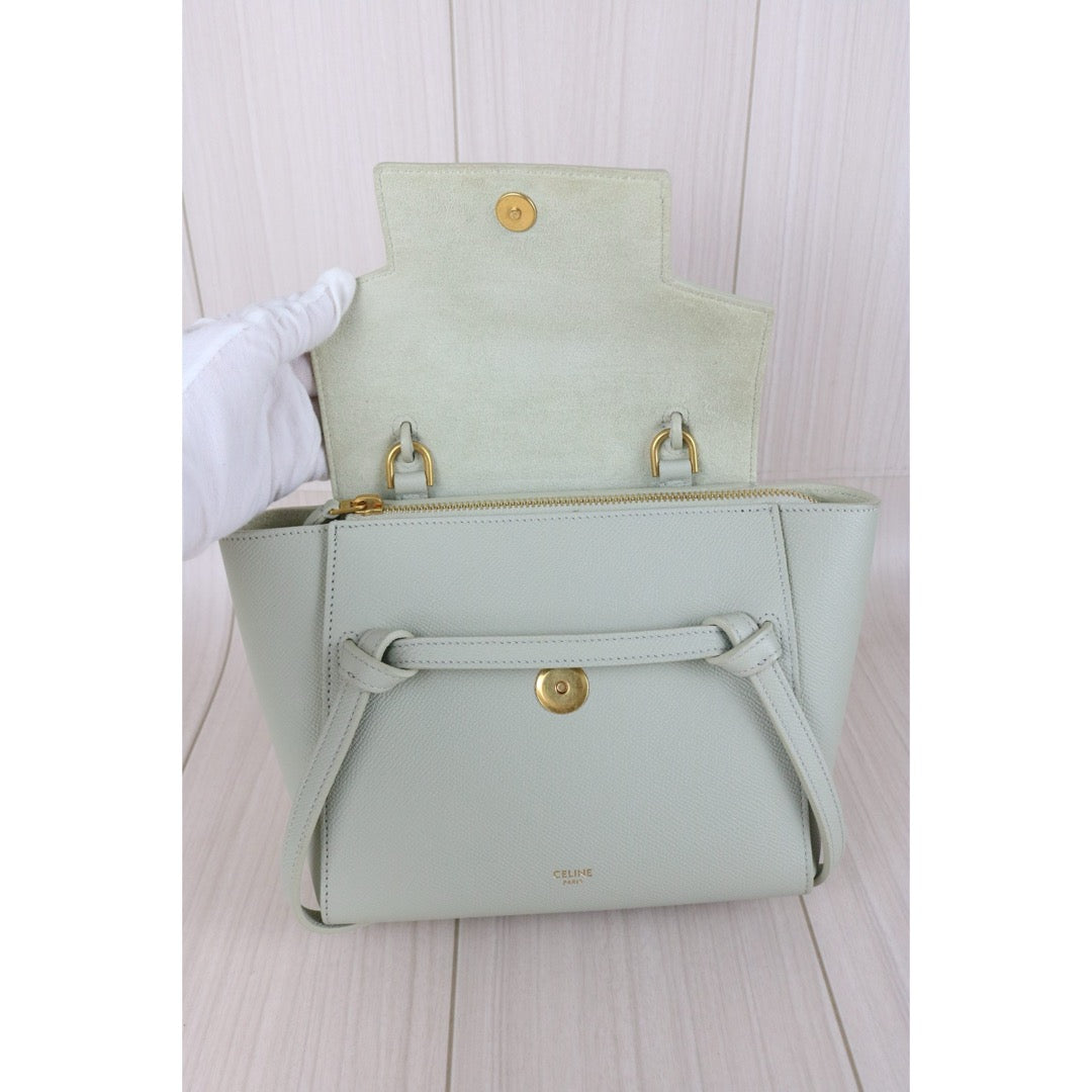 Very Good ( Rank A)｜CELINE  Calf Leather Belt Nano Handbag Shoulder Bag Sage Green｜X25091404