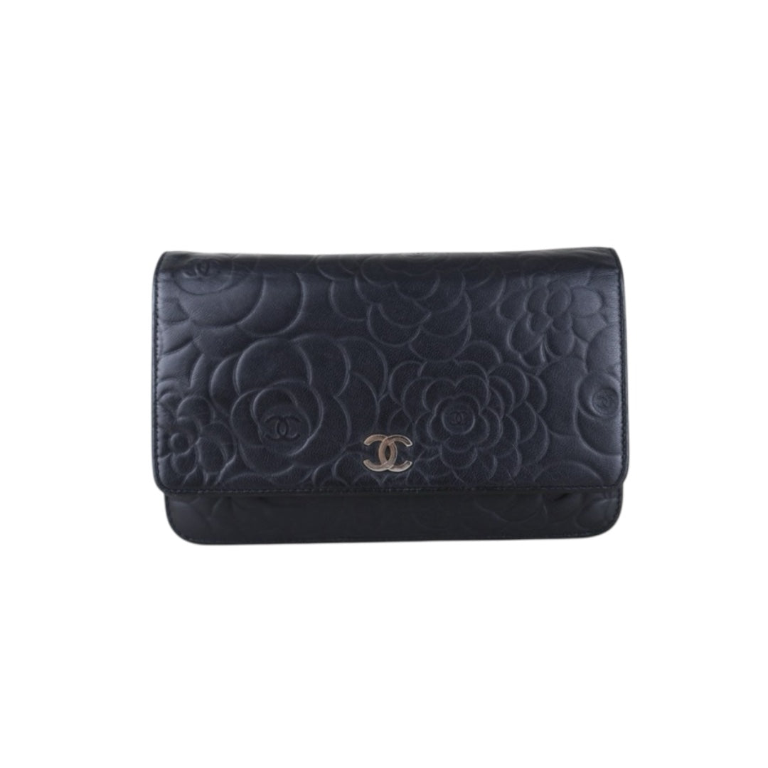 Include Entrupy Certificate of Authenticity｜Good ( Rank AB)｜CHANEL Lamb Skin Camellia WOC Chain Bag Black  Made In 2012 Year｜S26090730