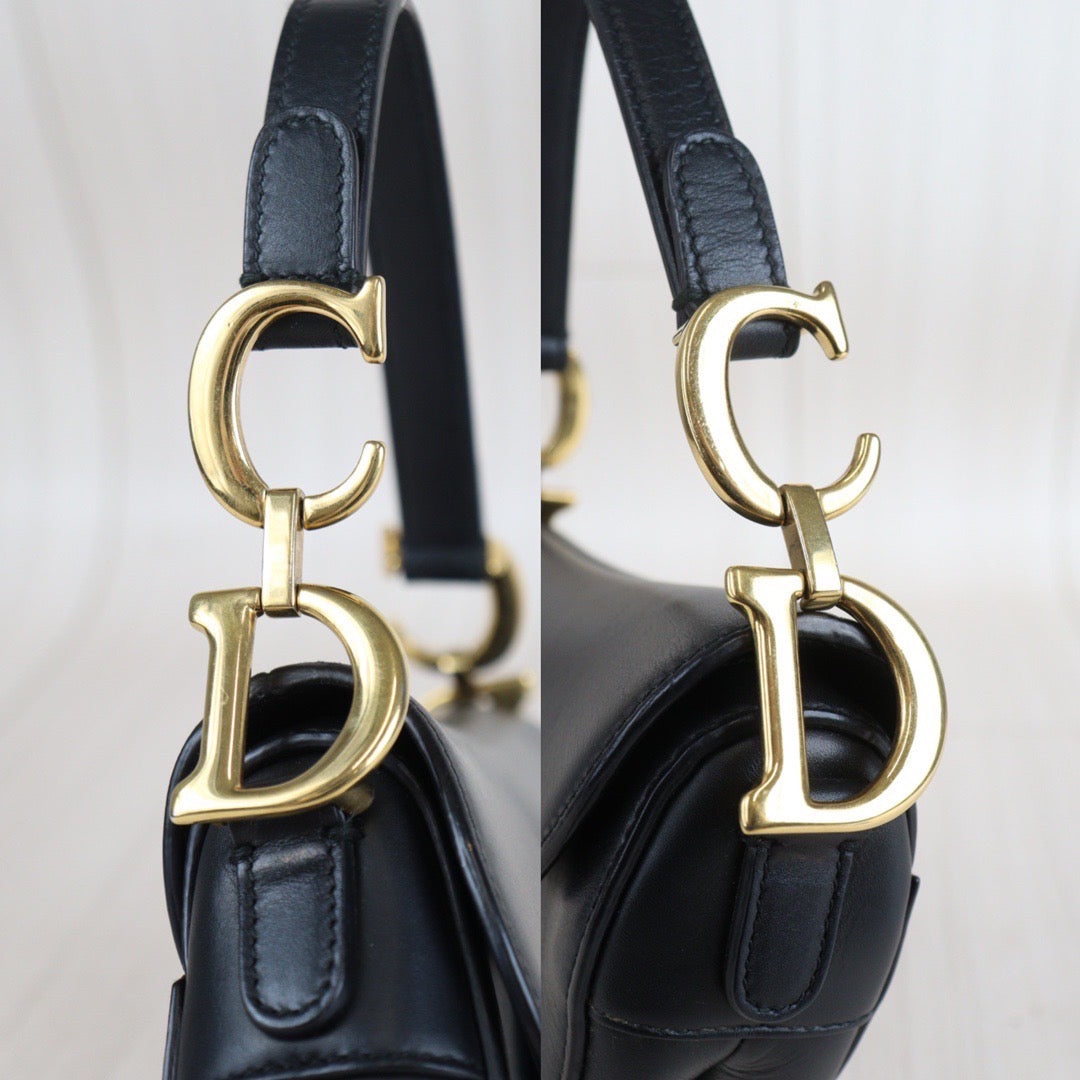 Rank A ｜Dior Smooth Calfskin Mini Saddle Bag Black ｜23080307