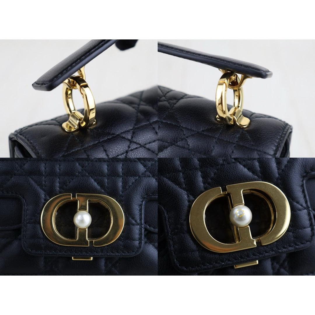 Very Good ( Rank A) ｜Dior Calfskin Mini Jolie Top  Handle  Handbag  Shoulder Bag Black  ｜H25063016