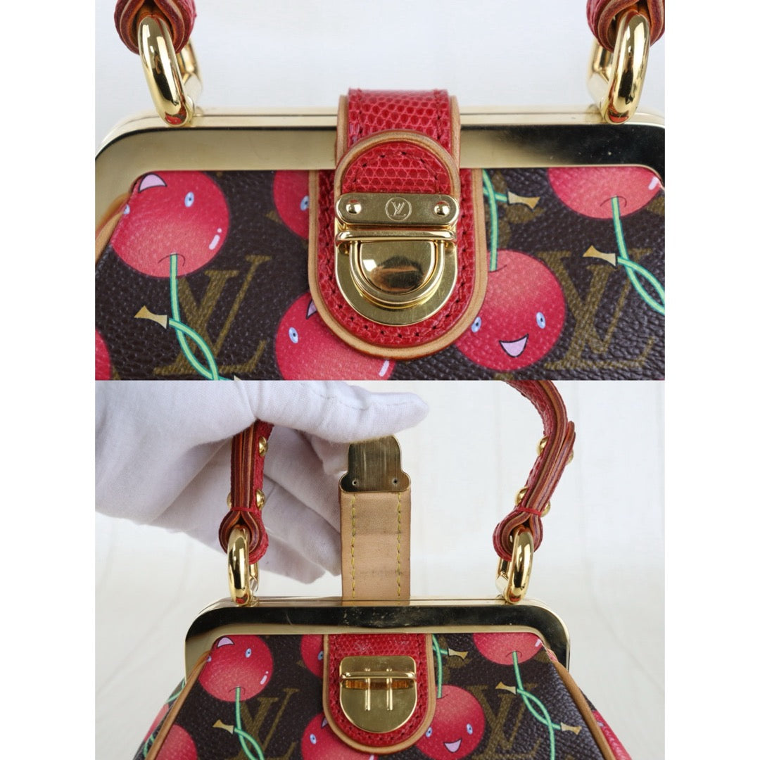 Include Entrupy Certificate of Authenticity｜Very Good ( Rank A) ｜ Louis Vuitton Takashi Murakam Cherry Monogram Sac Fermoir HandBag Limited Edition｜H26012801