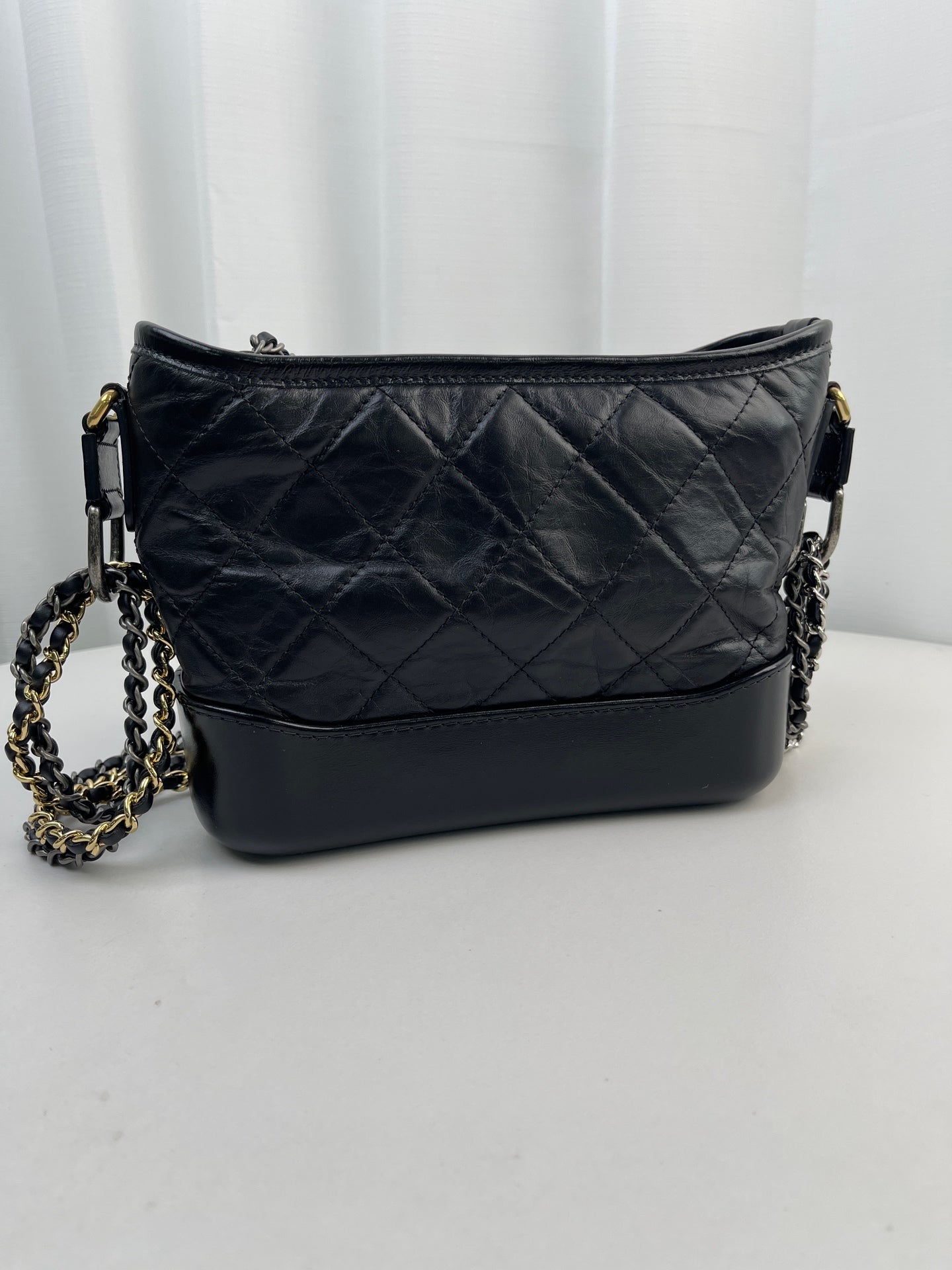 CHANEL PM Gabrielle Calf Leather Handbag Shoulder Bag Black