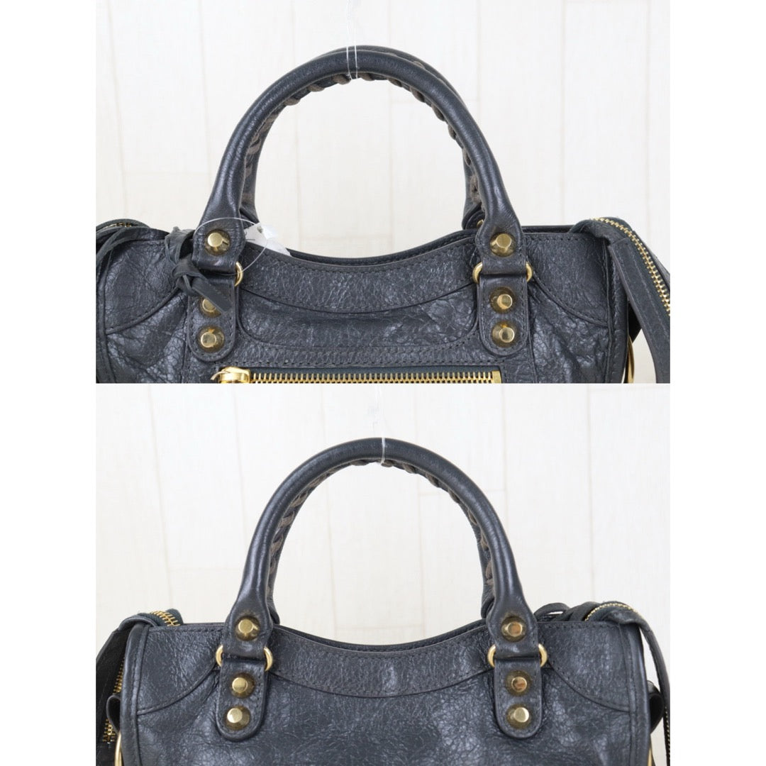 Include Entrupy Certificate of Authenticity｜Very Good ( Rank A)｜Balenciaga Waxed Leather Gaint Classic City Mini Grey HandBag Shoulder Bag ｜Z26100206
