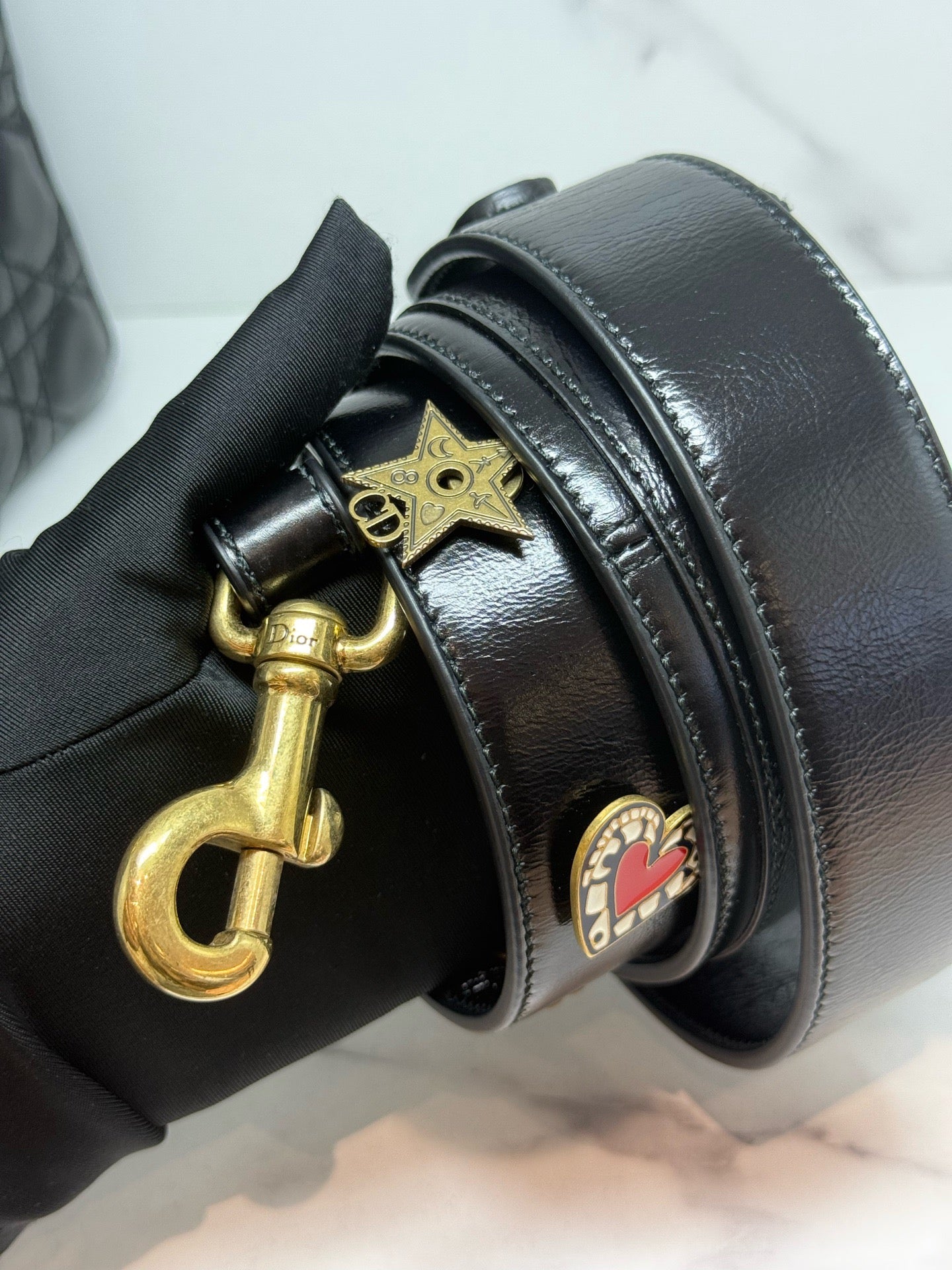 Dior Small Lady Dior Cafe Skin 2WAY Shoulder Bag Handbag Black