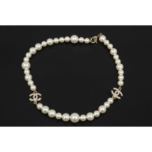 Very Good ( Rank A) ｜ CHANEL Coco Mark  Pearl Rhinestone  Necklace｜V25090507
