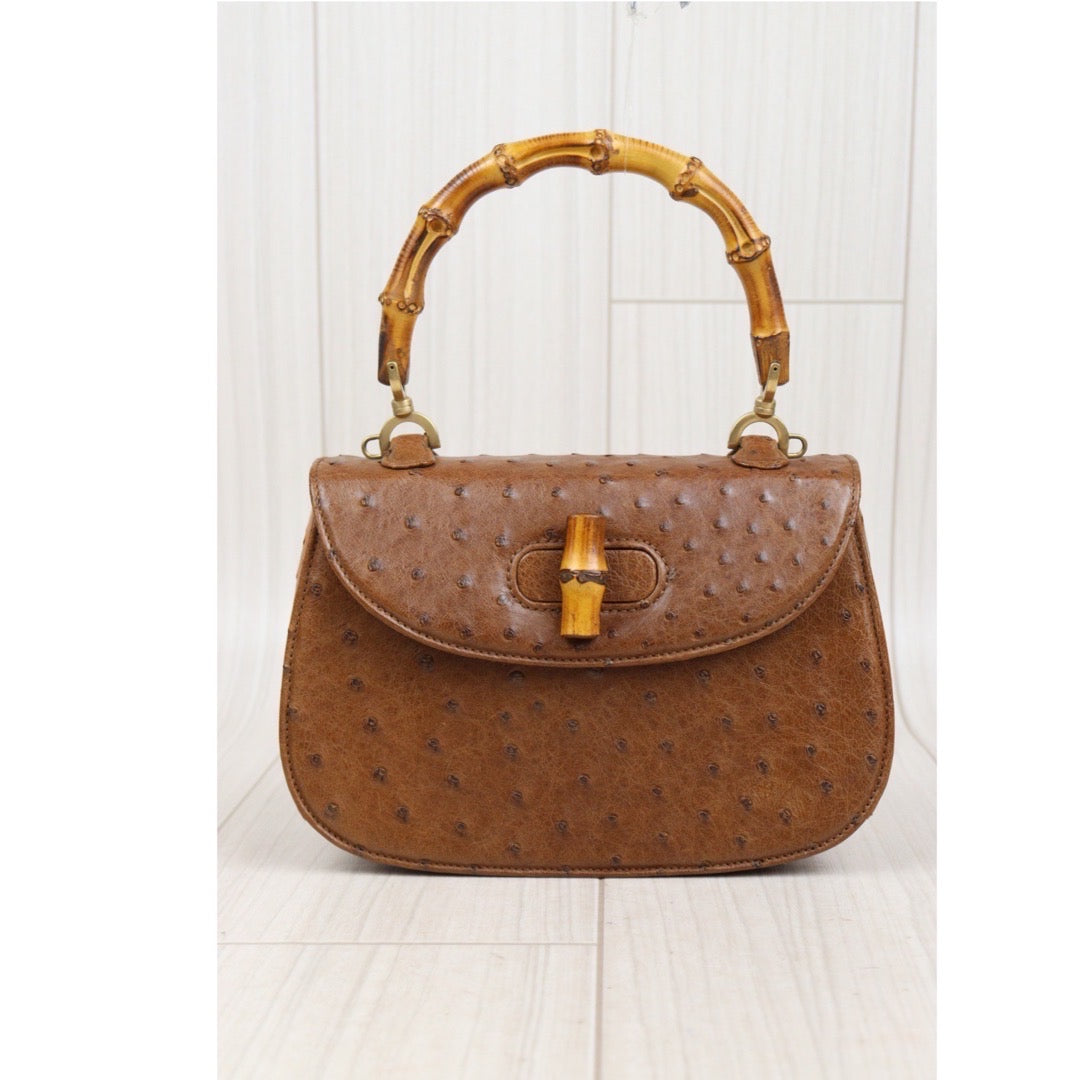 Rank A ｜ GUCCI Vintage Ostrich skin Bamboo Hand Bag Shoulder Bag｜23110710