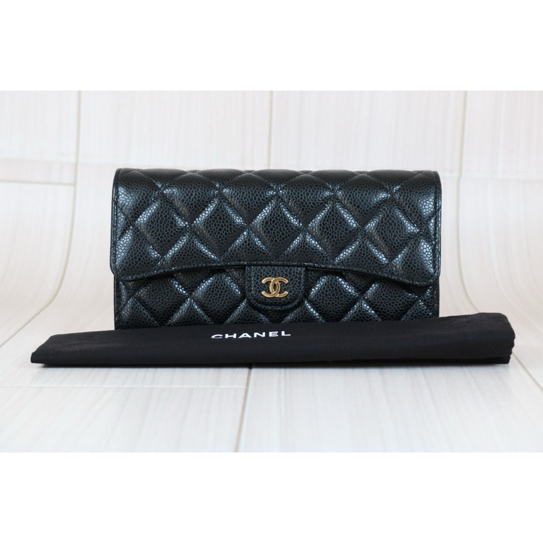 Very Good ( Rank A) ｜CHANEL Caviar Skin Black Long Wallet Made In 2019-2020 Year｜S24092601