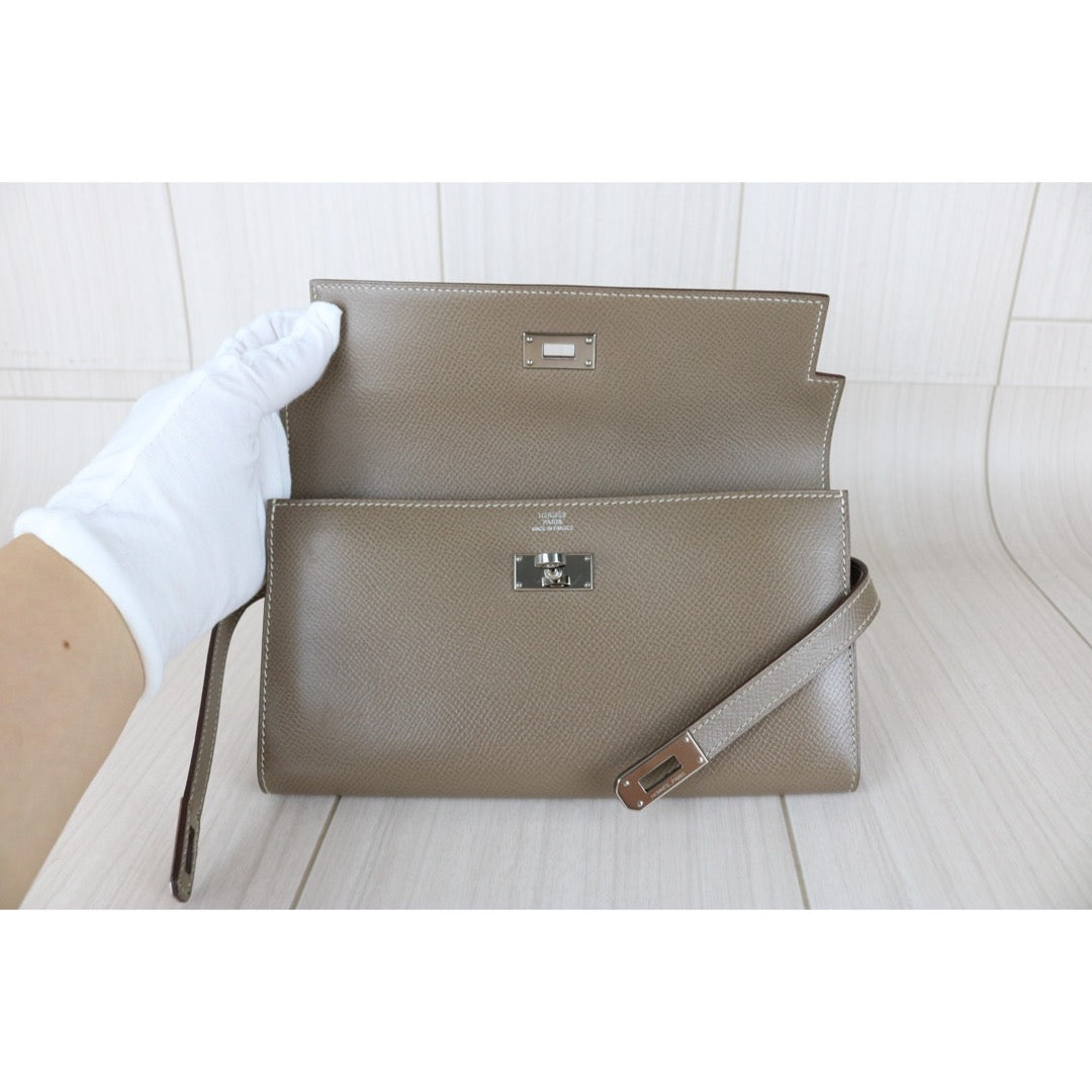 Very Good ( Rank A)｜ HERMES Epsom Kelly Wallet Etoupe Gray □N Stamp Made In 2010 Year｜W25092603