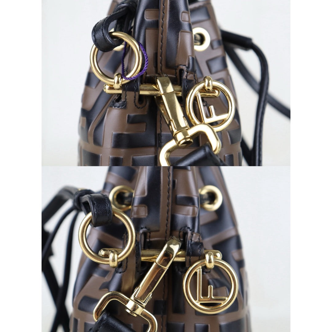 Good ( Rank AB)｜ FENDI Zucca Mini Mon Tresor Calf Leather Bucket bag Shoulder Bag Brown ｜S26010803