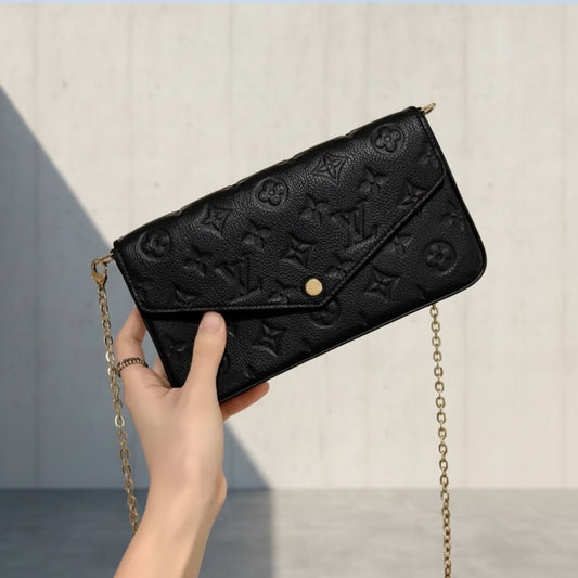 Include Entrupy Certificate of Authenticity｜Very Good ( Rank A)｜Full Set Louis Vuitton Monogram Empreinte Pochette Felicie Shoulder Bag Black  IC Chips Model｜S26060132