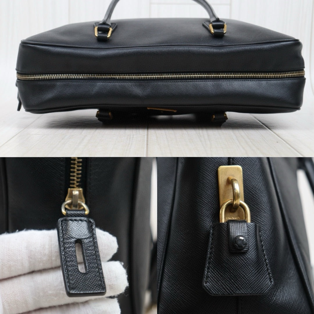 Good ( Rank AB)｜Prada Leather Saffiano Briefcase Handbag Gold Hardware Black｜V25050816