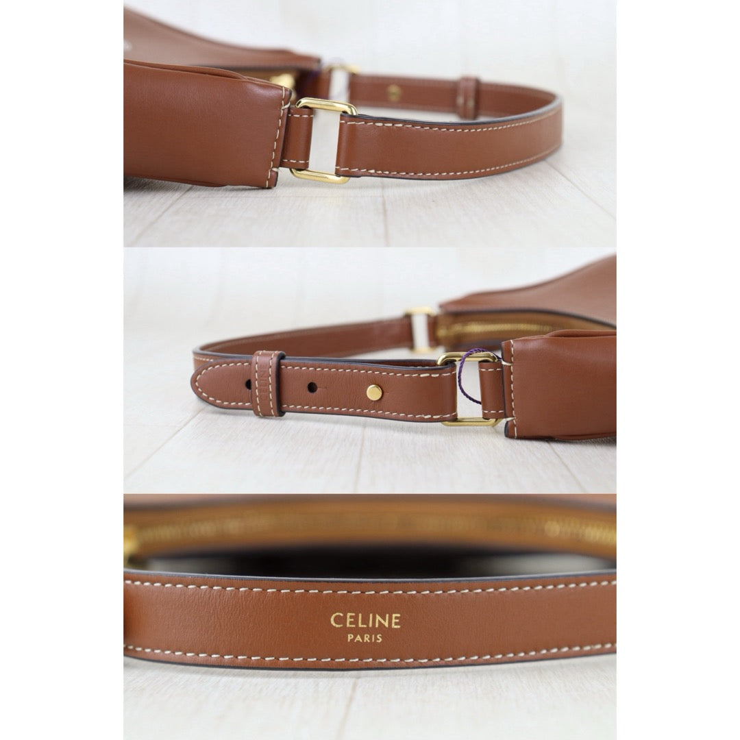 Include Entrupy Certificate of Authenticity｜Very Good ( Rank A)｜ CELINE AVA Macadam Triomphe Calf Leather Shoulder Bag Caramel ｜S26051508