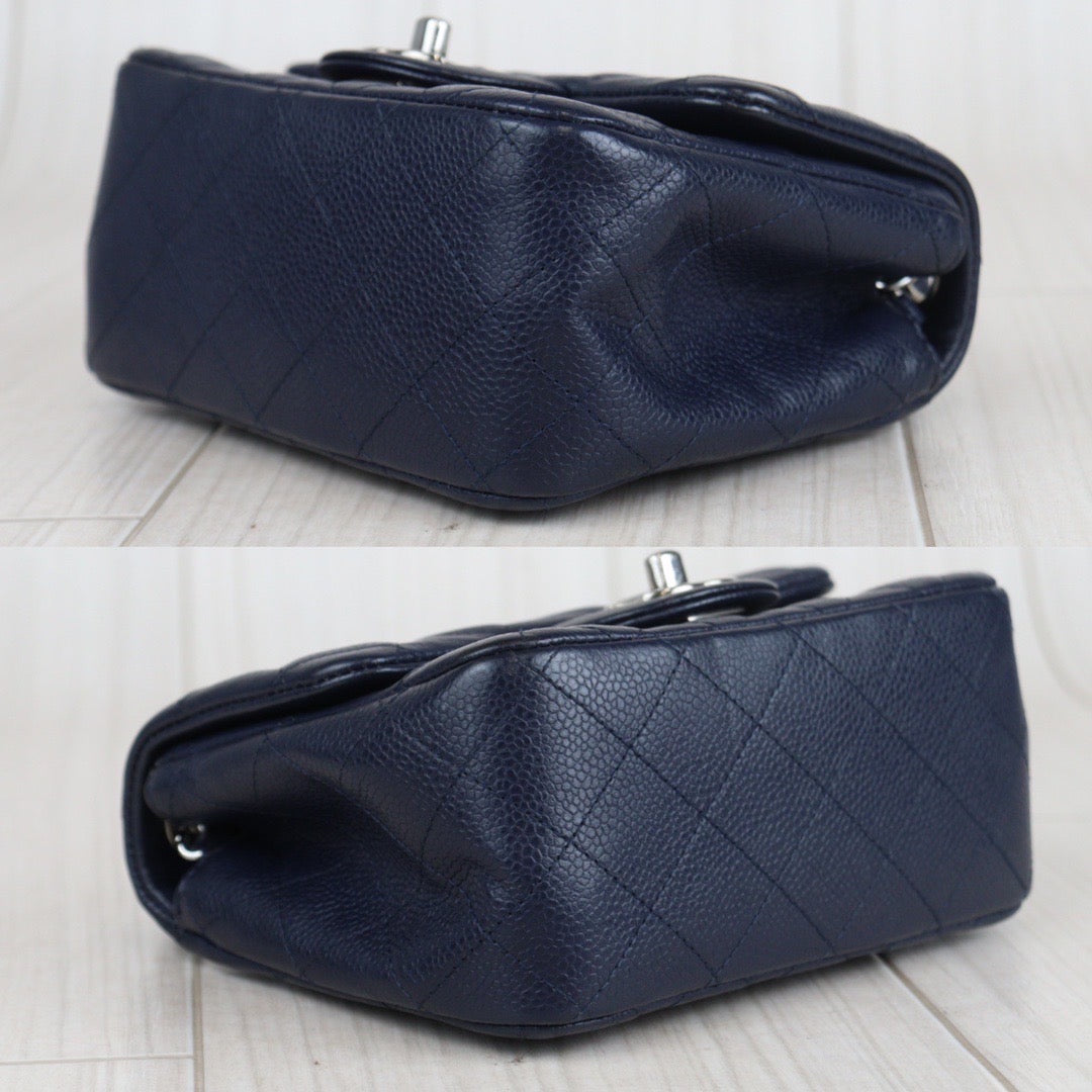 Rank A ｜ CHANEL Caviar Skin Square 17 Shoulder Bag Navy｜23080314