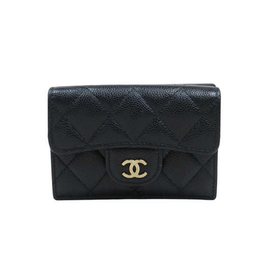 Good ( Rank AB)｜Chanel Caviar Skin Black Wallet IC Chips Model ｜25082205