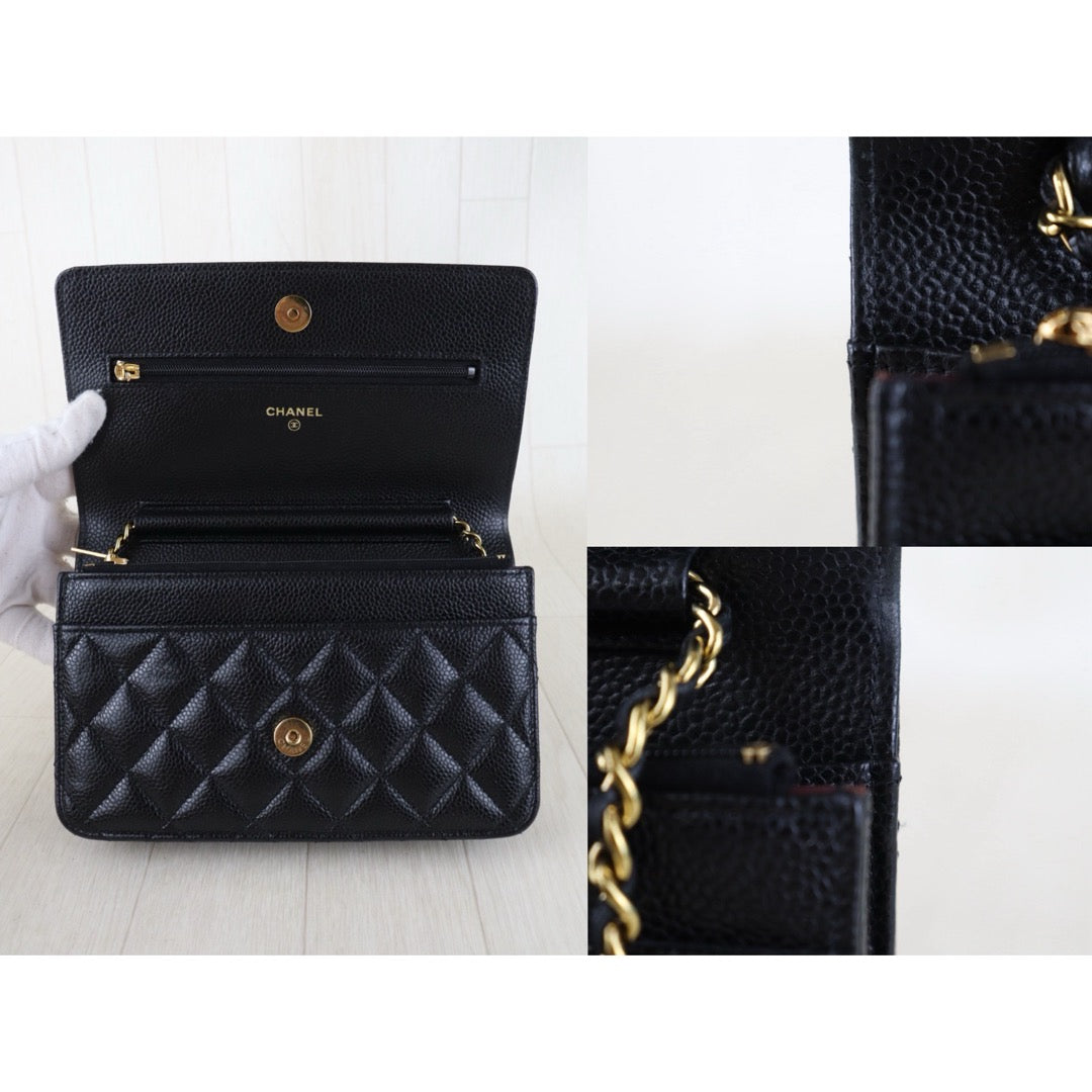 Include Entrupy Certificate of Authenticity｜Very Good ( Rank A)｜CHANEL Caviar Skin WOC Chain Bag Black  IC Chips Model｜S26090704
