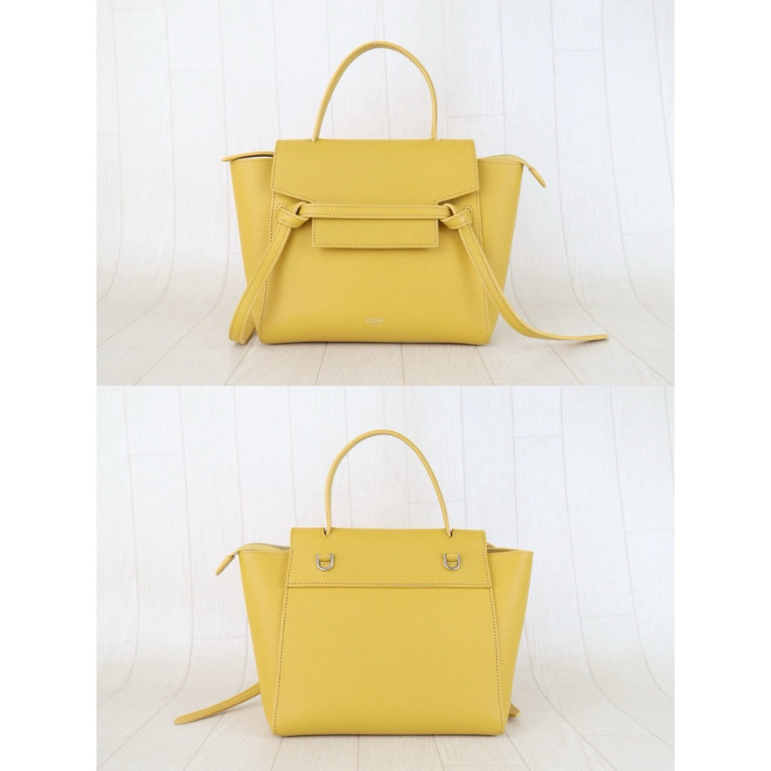 Very Good ( Rank A)｜CELINE Calf Leather  Belt Nano Handbag Shoulder Bag Yellow｜S25103003