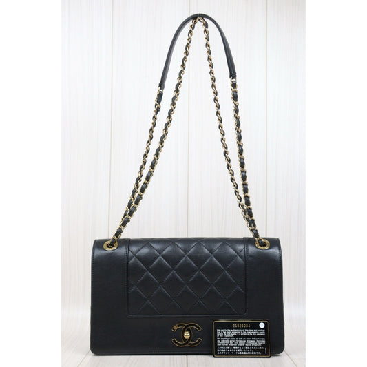 Good ( Rank AB)| CHANEL Matrasse Calf Leather Double Flap Bag Black Made in 2016-2016Year|Y25061703