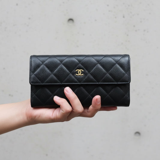 Include Entrupy Certificate of Authenticity｜Good ( Rank AB) ｜CHANEL Caviar Skin Black Long Wallet Made In 2014Year｜26052005