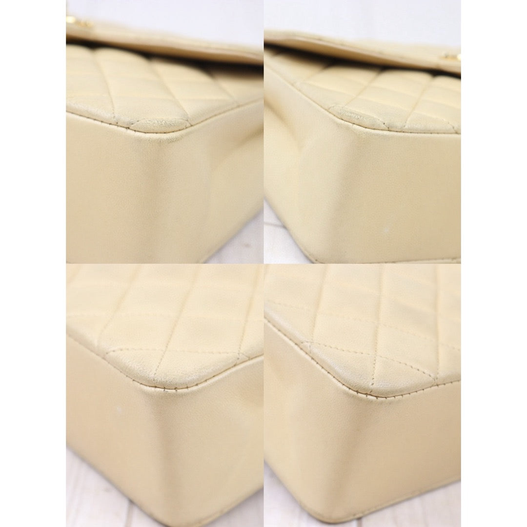 Good ( Rank AB)｜ CHANEL Lanbskin Square 17 Beige Shoulder Bag Made In 1989～1991Year ｜P24073001