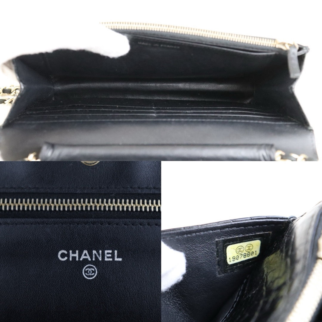 Include Entrupy Certificate of Authenticity｜Very Good ( Rank A)｜CHANEL Crocodile Skin WOC Chain Bag Black Made In 2014Year｜S26030816