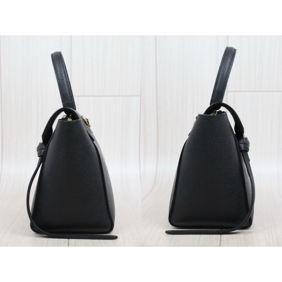 Very Good ( Rank A)｜CELINE Calf Leather Belt Nano Handbag Shoulder Bag Black｜25103108