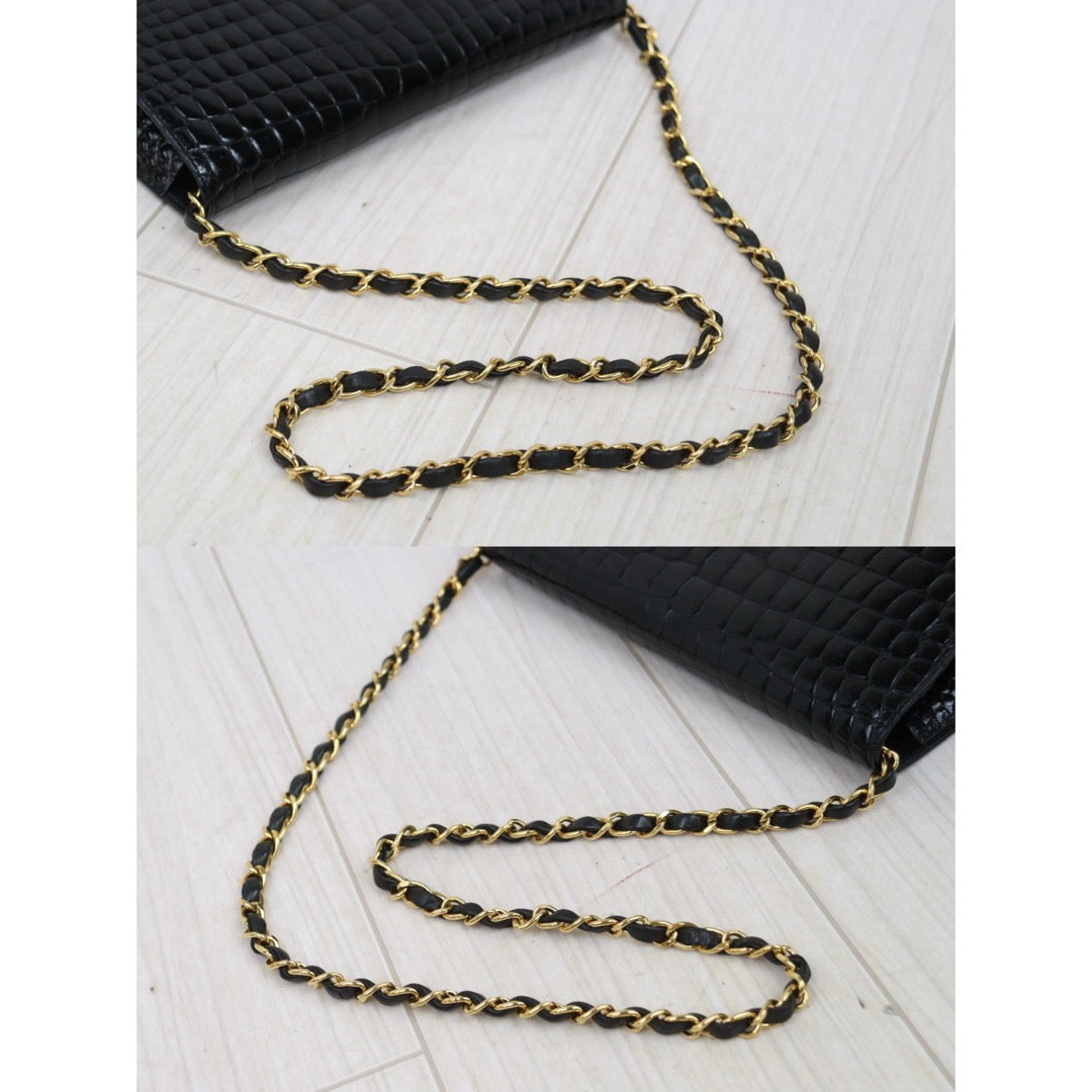 Good ( Rank AB)｜ CHANEL Matelasse Chain Crocodile Skin WOC23 Black  Made in 1986-1988Year ｜25090805