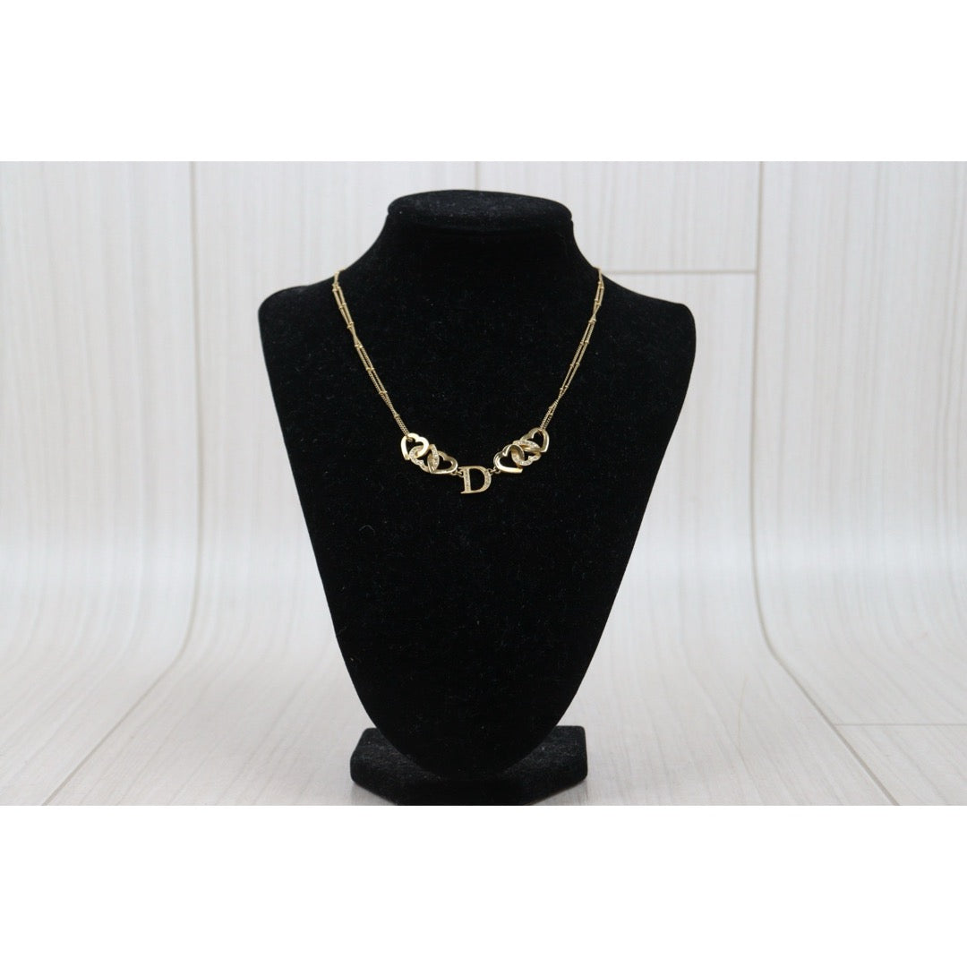 Very Good ( Rank A) ｜ Dior  Heart＆D Necklace Rhinestone Golden Plated ｜V25110617