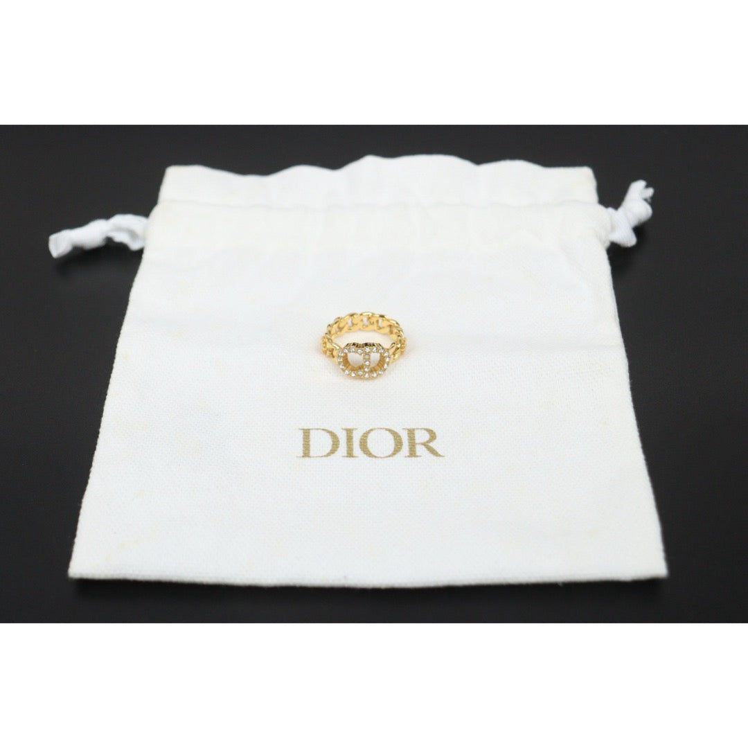 Very Good ( Rank A) ｜ Dior Rhinestone Golden Plated Ring M Size ｜V25110624