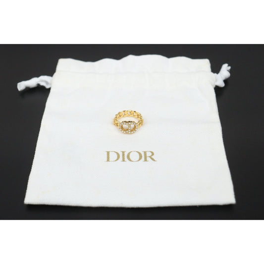 Very Good ( Rank A) ｜ Dior Rhinestone Golden Plated Ring M Size ｜V25110624