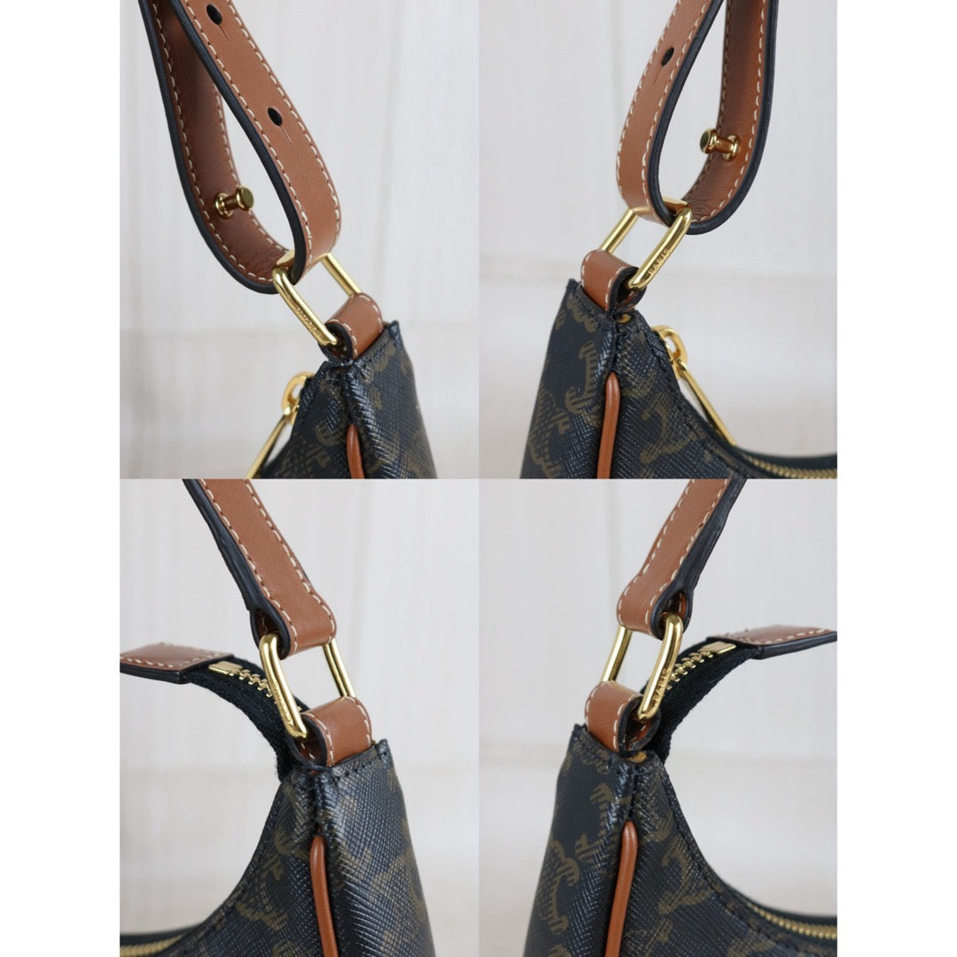 Include Entrupy Certificate of Authenticity｜Excellent（Rank SA）｜ CELINE AVA Macadam Triomphe Calf Leather Shoulder Bag ｜S26070301