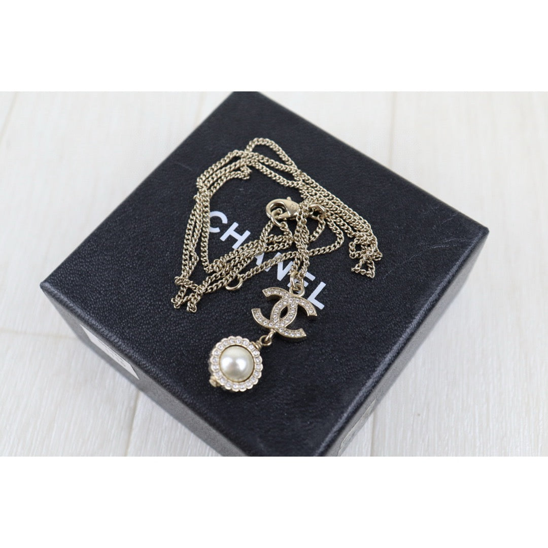 Very Good ( Rank A)｜ CHANEL Coco Mark Chain Pearl Rhinestone Chocker Necklace｜H25011309