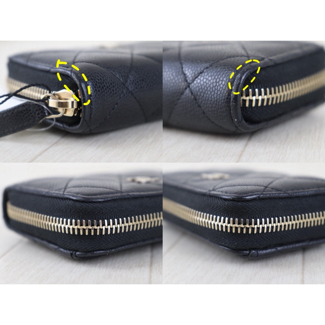 Include Entrupy Certificate of Authenticity｜Good ( Rank AB)｜CHANEL Caviar Skin Black Zipper Wallet Made In 2018-2019Year｜Z26101203