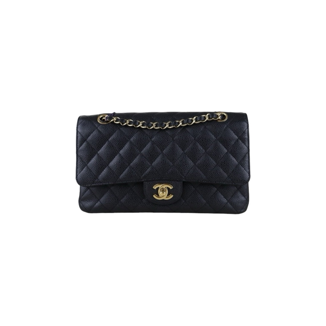Include Entrupy Certificate of Authenticity｜Very Good ( Rank A)｜ CHANEL Caviar Skin Matrasse Chain Double Flap 25 Shoulder Bag Black Made In 2009-2010Year  ｜S26051514