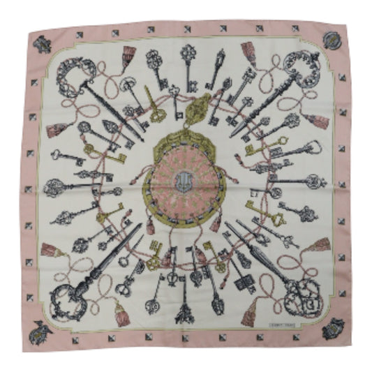 Very Good ( Rank A) ｜ HERMES Les Clefs The Keys Pink Scarf 90｜V25110605