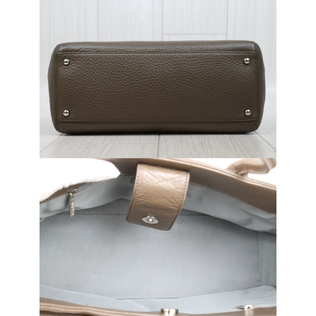 Good ( Rank AB) ｜CHANEL Calf Leather Cerf Tote Shoulder Bag PM Etoupe Gray Made in 2013-2014Year｜25121206