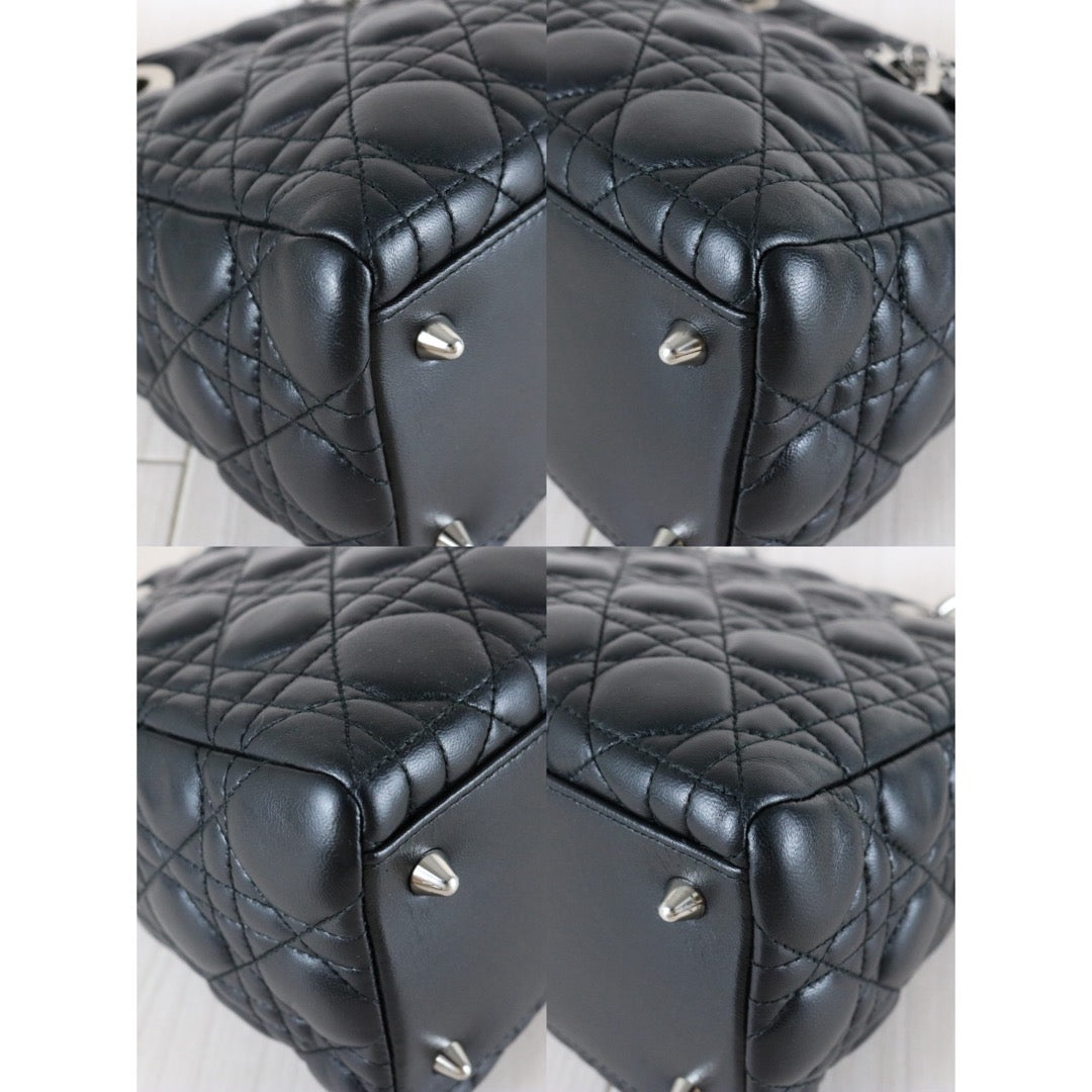 Very Good ( Rank A) ｜  Dior Lady Dior Lamb Skin 2WAY Handbag Shoulder Bag  Black  ｜S25121402
