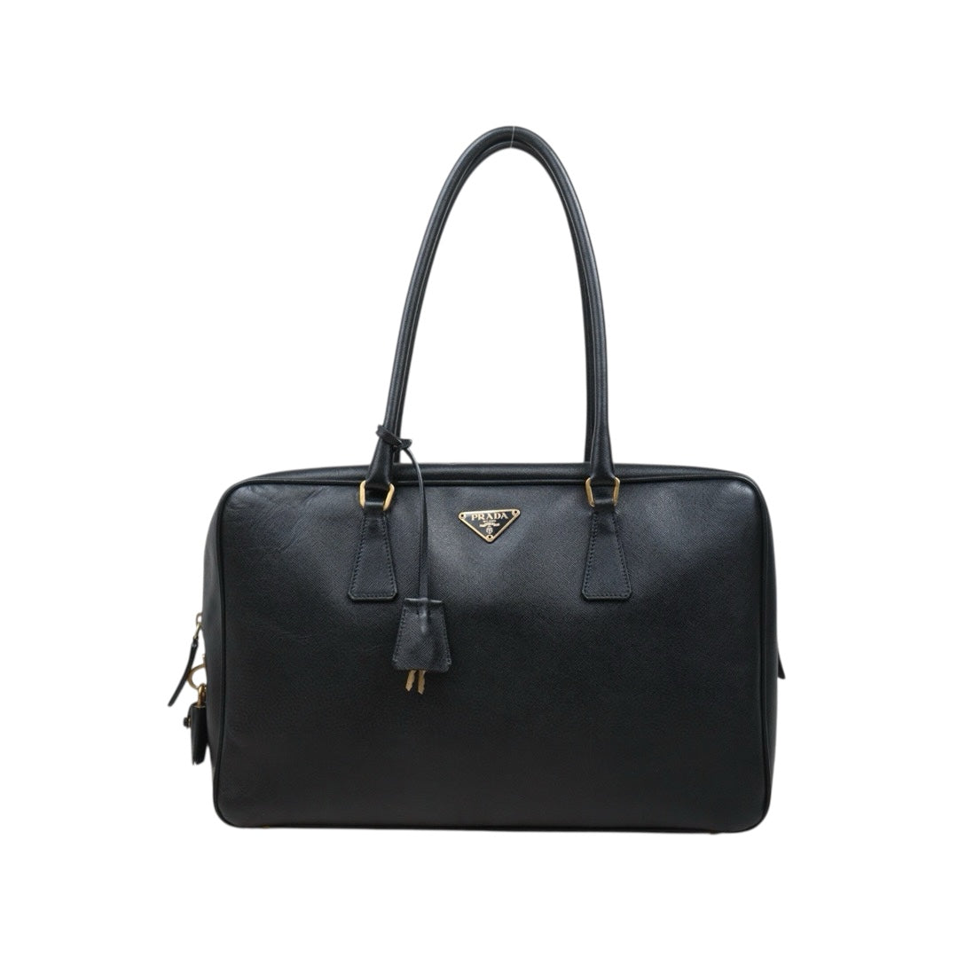 Good ( Rank AB)｜Prada Leather Saffiano Briefcase Handbag Gold Hardware Black｜V25050816