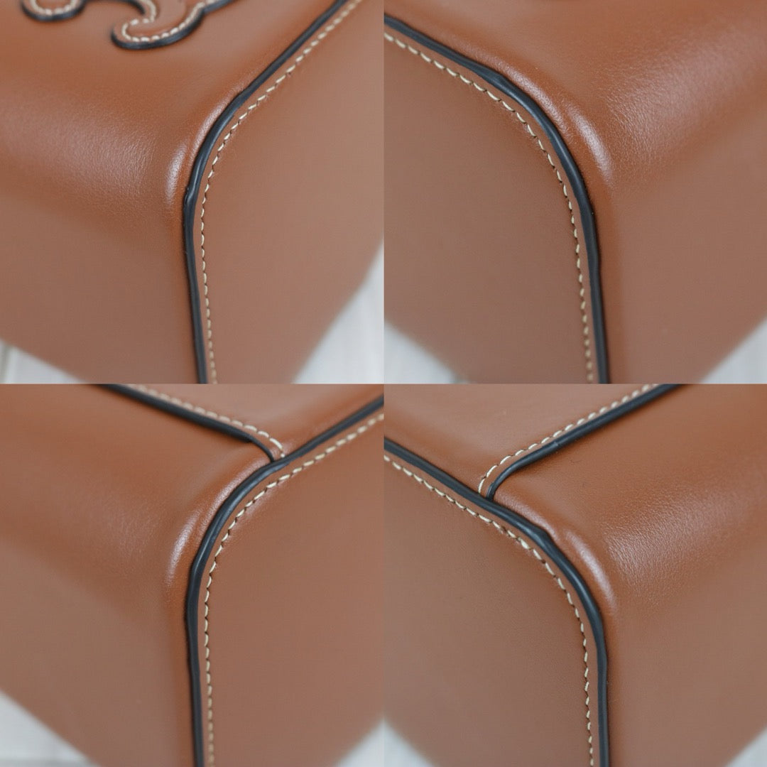 Include Entrupy Certificate of Authenticity｜Very Good ( Rank A)｜ CELINE Box Triomphe Calf Leather Mini Handbag Shoulder Bag Caramel  ｜S26061201
