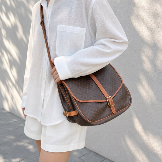 Include Entrupy Certificate of Authenticity｜Very Good ( Rank A)｜ CELINE Macadam Saumur Shoulder Bag ｜26070318