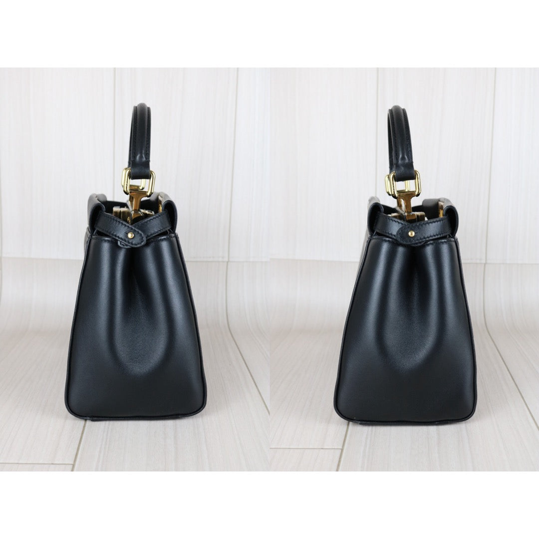 Excellent（Rank SA） ｜ FENDI Calf Leather Peekapoo iconic mini Handbag With Shoulder Bag Black｜S25111802